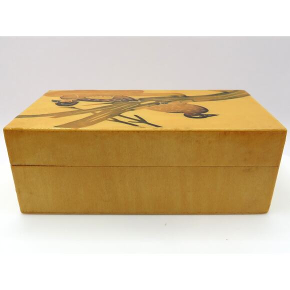 Vintage Chinese Lacquered Wood Box\ Ducks Trinket Jewelry Storage Rustic Japandi - Picture 5 of 14